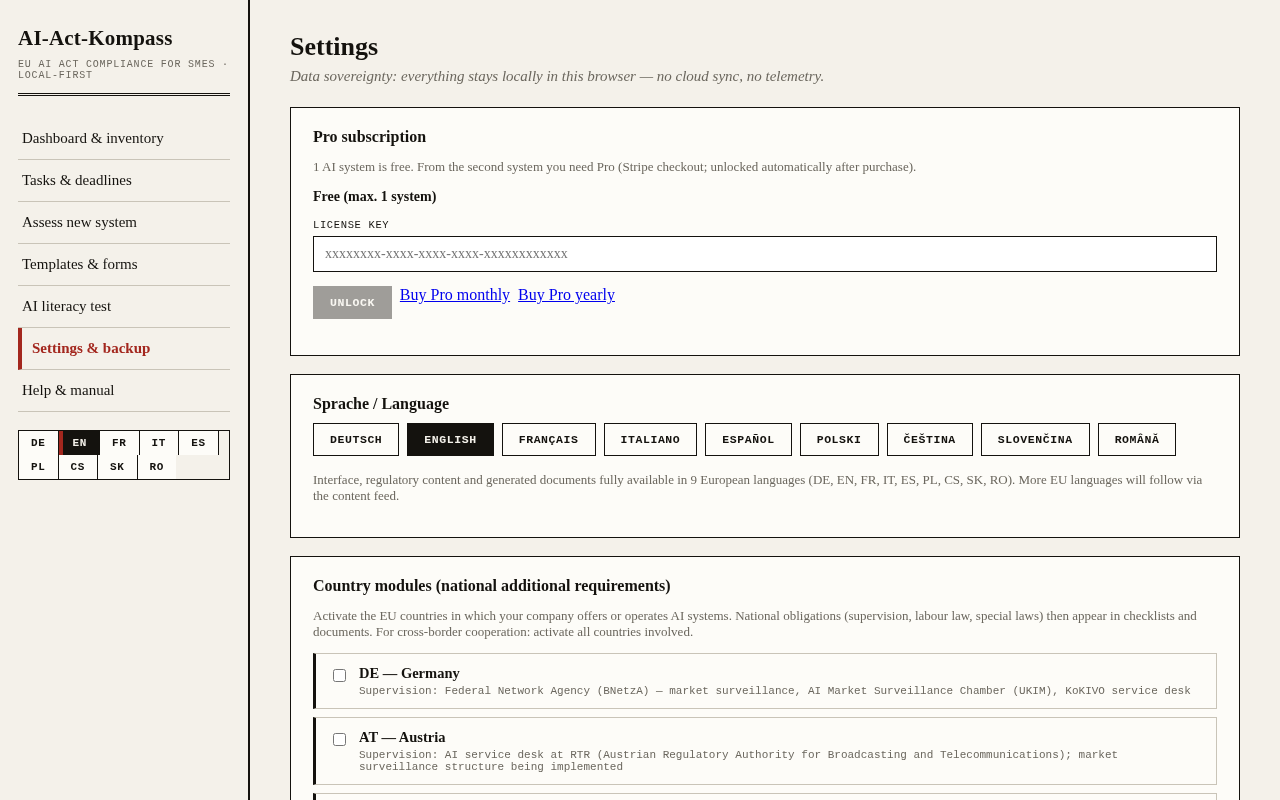 Settings and Pro